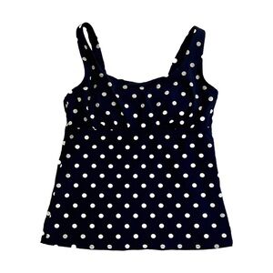 Lands End Square Neck Navy Blue & White Polka Dot Tankini Top